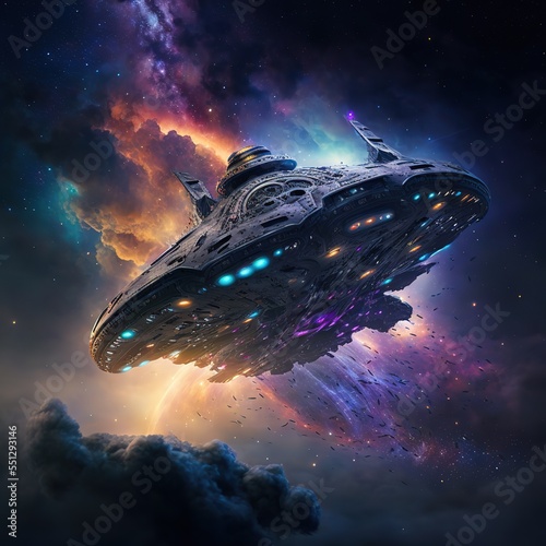 
spaceship in deep space photo