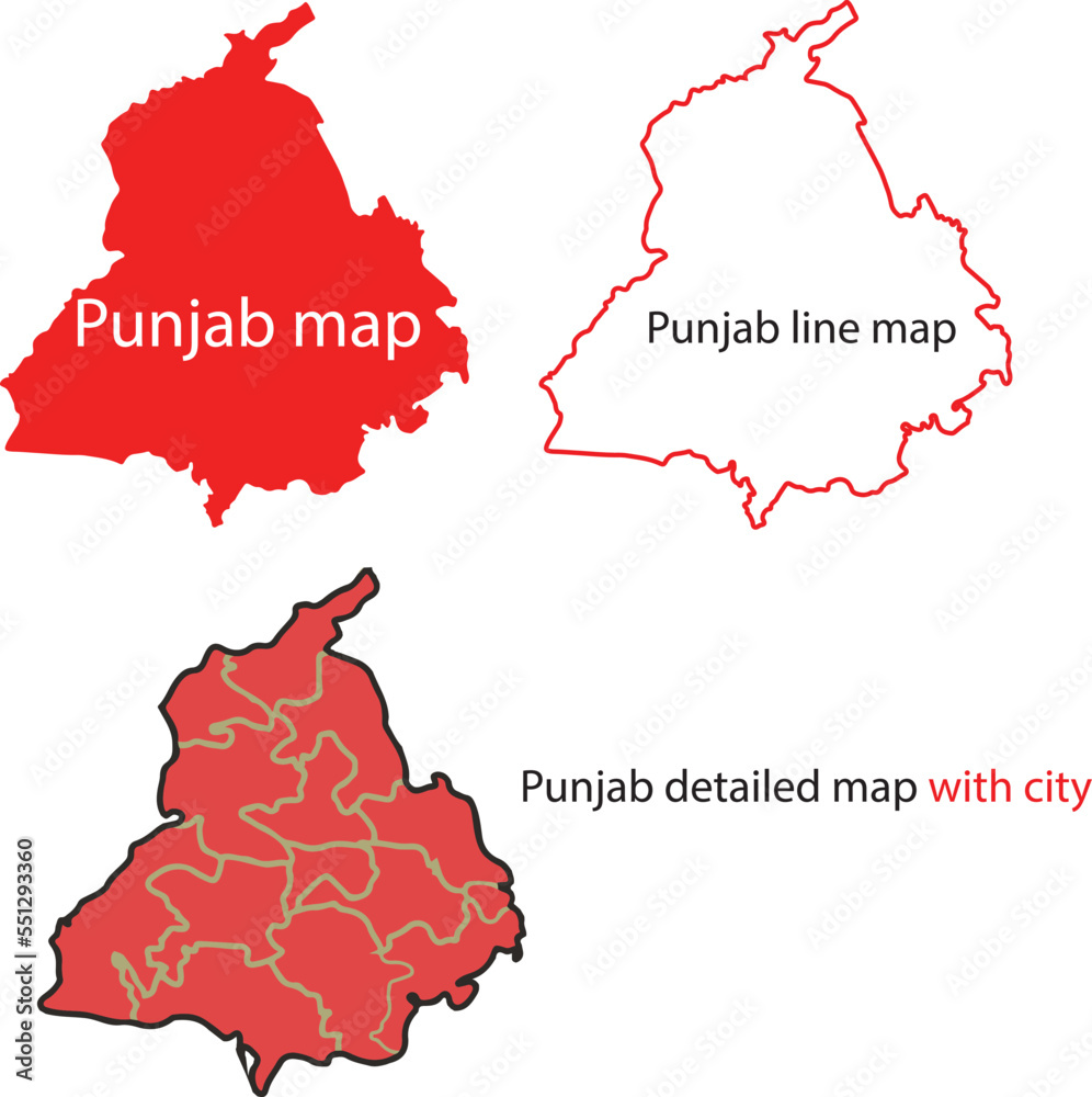 Vettoriale Stock Punjab map vector, punjab line state map, Punjab line