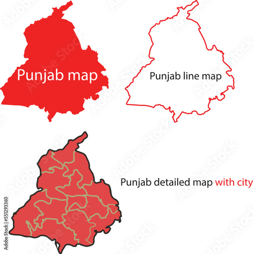 Punjab map vector, punjab line state map, Punjab line map, punjab outline