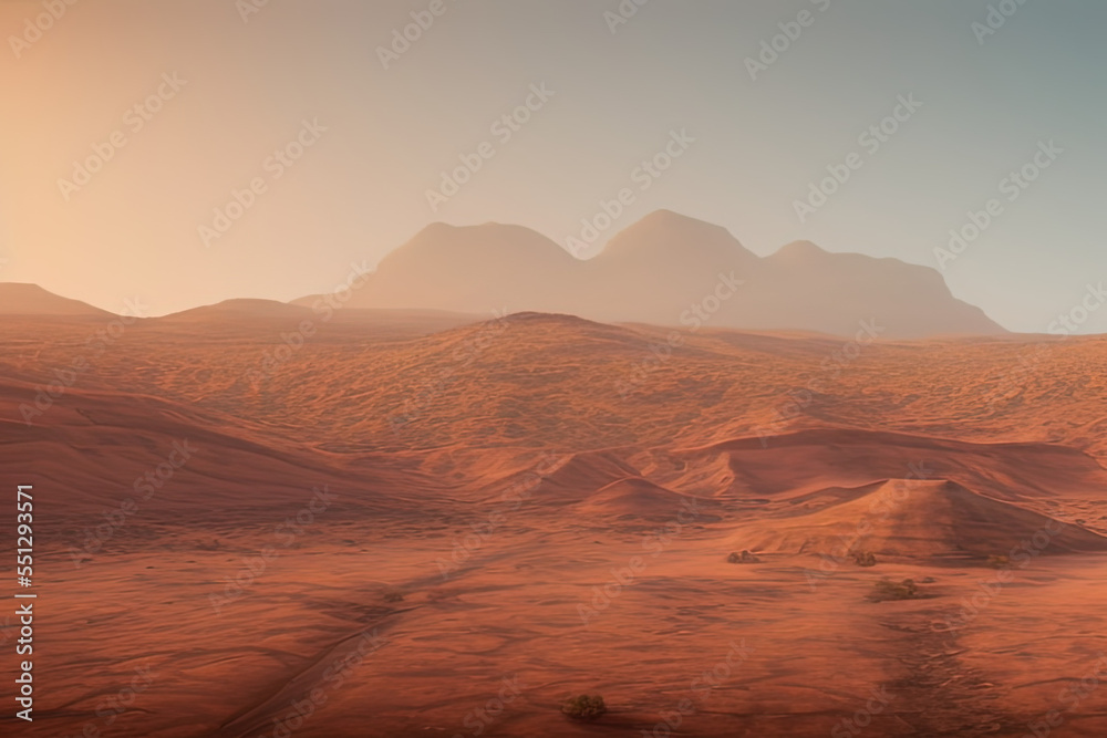 Naklejka premium a desert with a mountain in the distance, a detailed matte painting