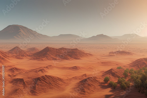 a desert with a mountain in the distance  a detailed matte painting