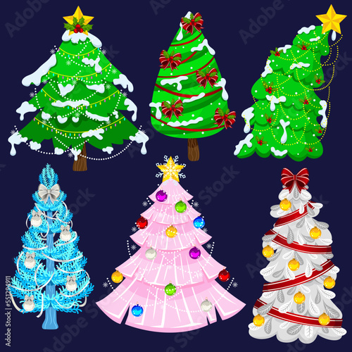 christmas tree vector set with snow artificial christmas tree spruce tree holiday season night time