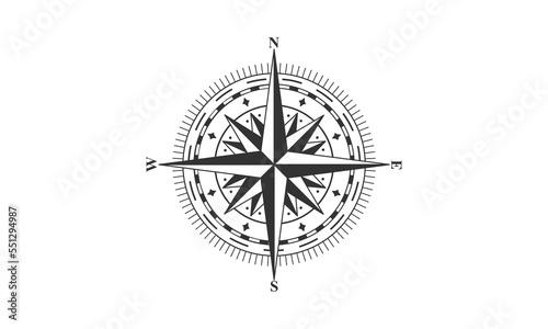 Wind rose illustration. Nautical compass icon isolated on white background. Design element for marine theme Vector Illustration photo