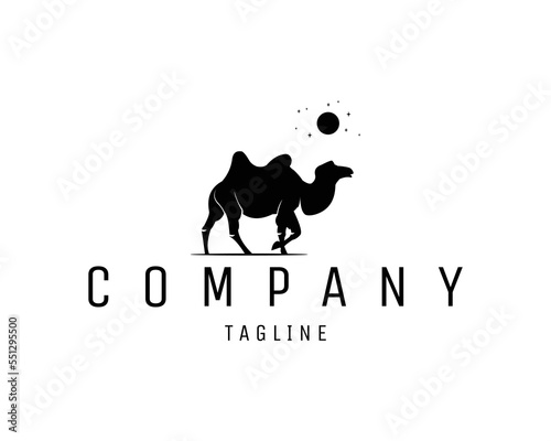 camel showing with moon isolated on white background showing from side. Best for animal industry, badge, emblem and sticker design. vector illustration available in eps 10.