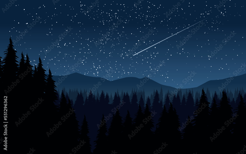 Naklejka premium night landscape with mountains and stars