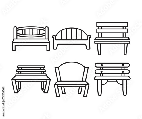 bench and chair icons line illustration