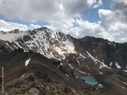 Molodezhnyi ridge and peak and Titova's lakes, Kazakhstan