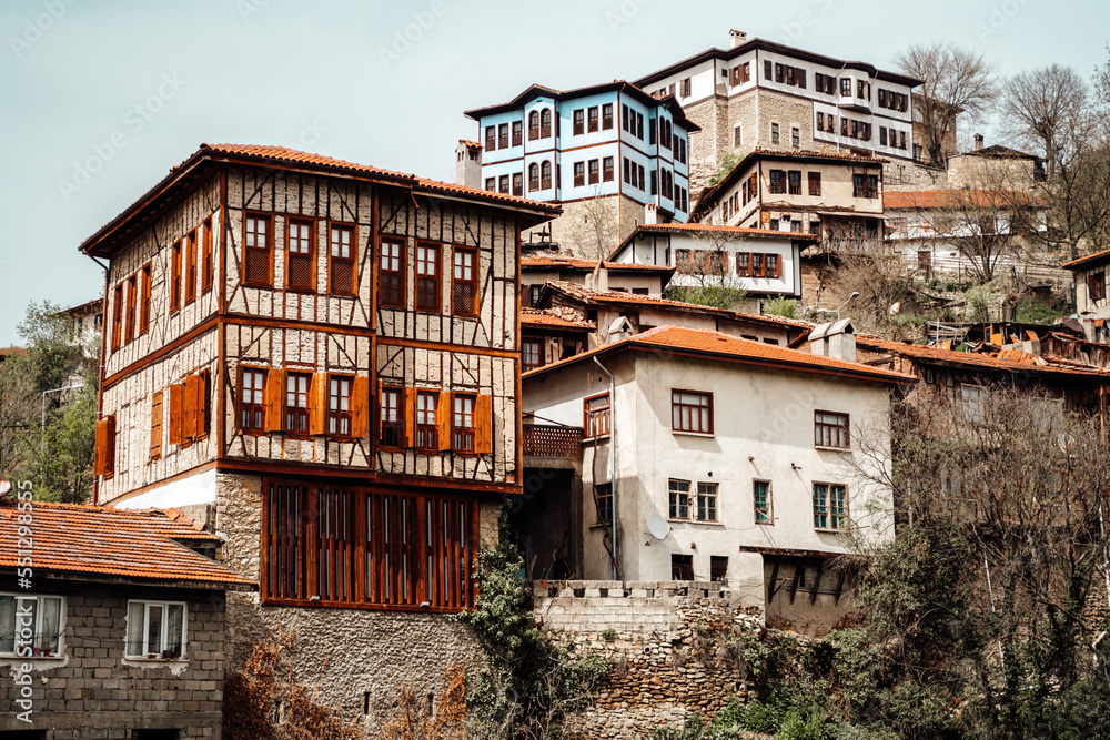 Traditional Ottoman Houses in Safranbolu. Ottoman houses. Safranbolu UNESCO World Heritage Site. Old wooden mansions turkish architecture. Safranbolu landscape view.