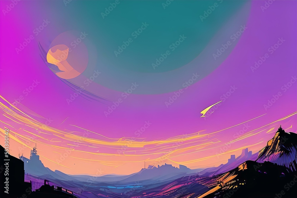 landscape with mountains and stars