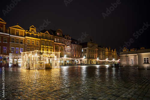 The Old Market Square with historic tenement houses andl and christmas decorations photo