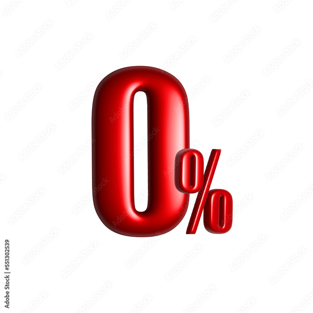 Red zero percent or 0 % special Offer. sale discount. Installment 0%. 3D rendering. Isolated with white background Red zero percent or 0 % special Offer. sale discount. Installment 0%. 3D rendering. Isolated with white background