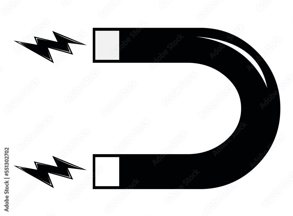 Vector illustration of black and white icon of magnet with ...