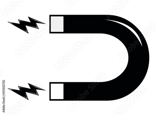 Vector illustration of black and white icon of magnet with electromagnetic rays