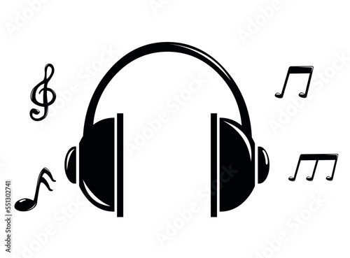 vector illustration of headphone icon with musical notes, in concept of listening to music