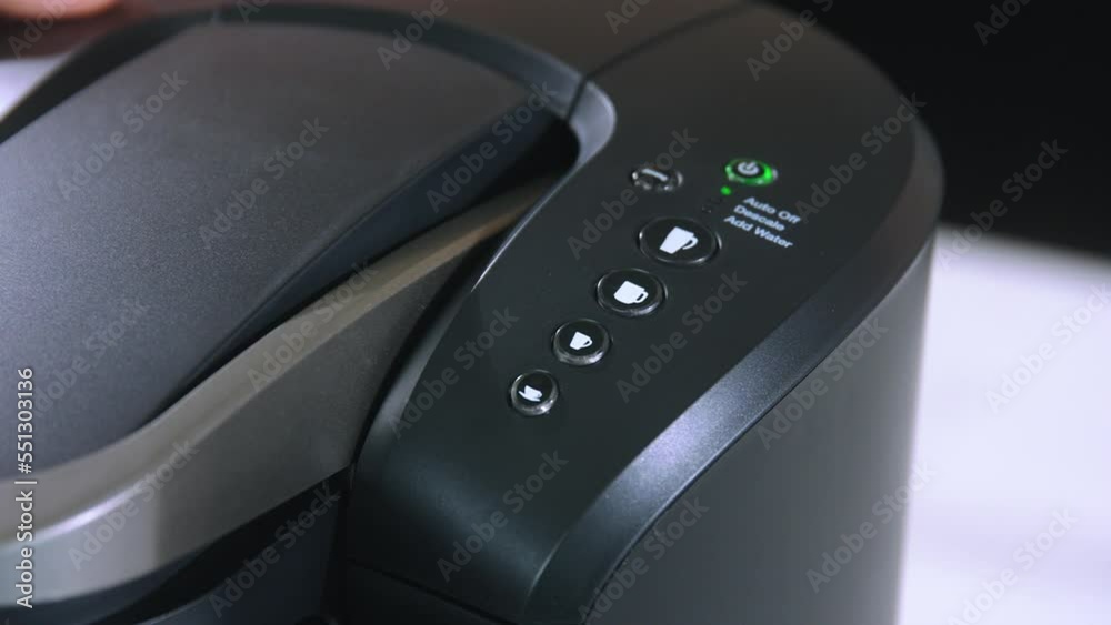 coffee machine make coffee, Using espresso coffee machine close-up, Push button espresso machine, Espresso coffee is poured into a cup coffee machine make coffee, Using espresso coffee machine close-up, Push button espresso machine, Espresso coffee is poured into a cup