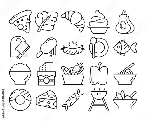 food icons set vector line illustration