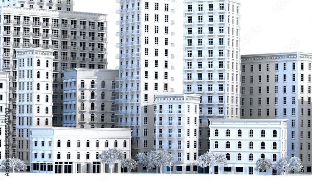 City buildings, 3D rendering illustration