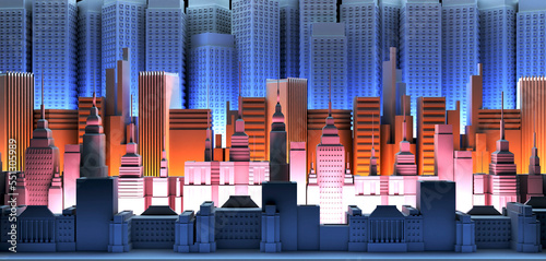 Modern city with skyscrapers  at the background. 3D rendering illustration.