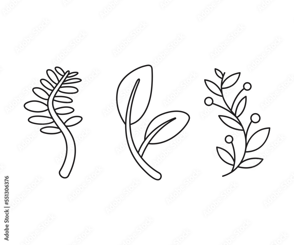 decorative leaves icons set vector line illustration decorative leaves icons set vector line illustration