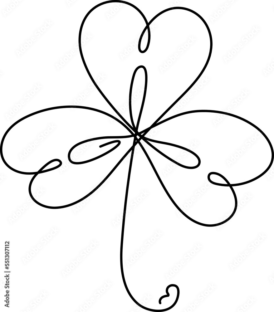 Clover leaf. One continuous line art with editable line shamrock. Icon, logo and symbol of St. Patricks Day
