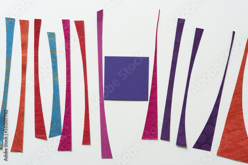 thin paper shapes and purple box on blank paper