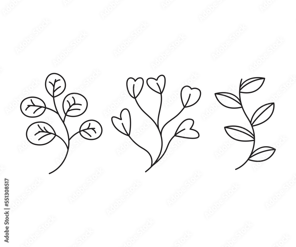 leaves icons set vector line illustration