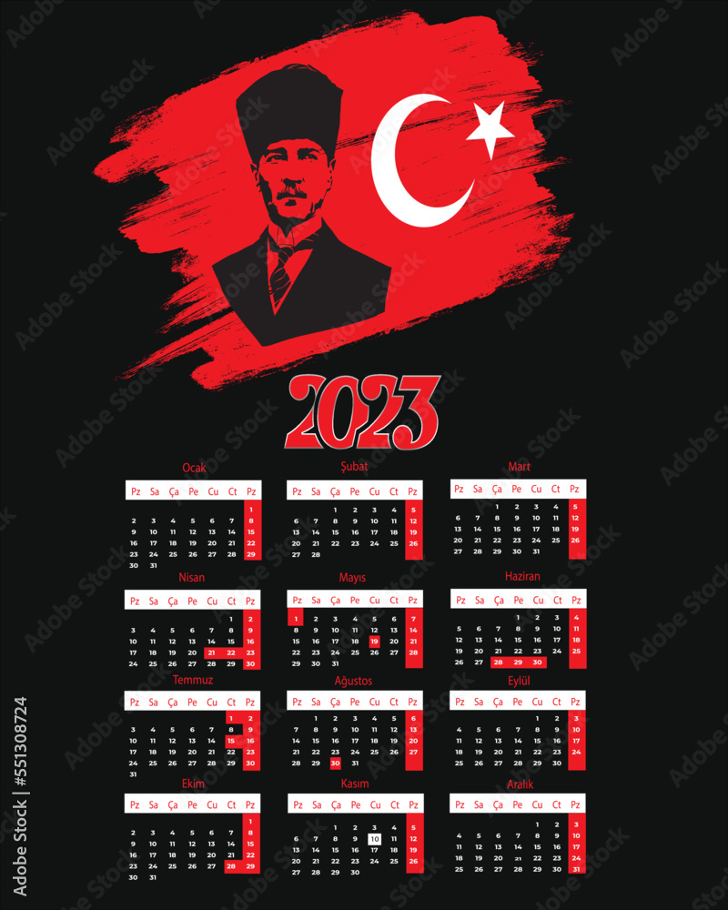 Turkish Vector Calendar 2023 Ataturk Themed Turkey 2023 Calendar turkish-vector-calendar-2023-ataturk-themed-turkey-2023-calendar