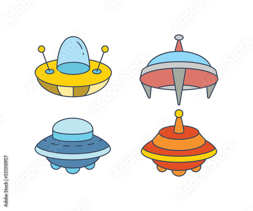 flying saucer and ufo icons set vector illustration