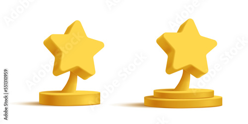 Star-shaped award, golden statuette on podium with empty place for nomination and winner name