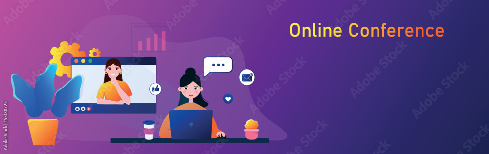 Flat vector illustration of online conference Meeting