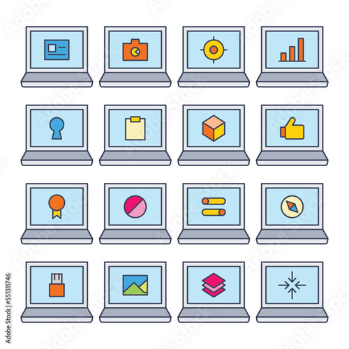 laptop and user interface icons set
