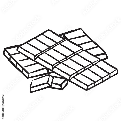 hand drawn vector illustration of a bar of chocolate. monochrome on white background.