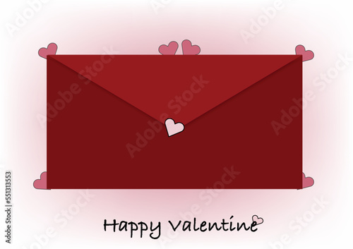 illustration of Red Happy Valentine envelope, sweet Valentine letter.