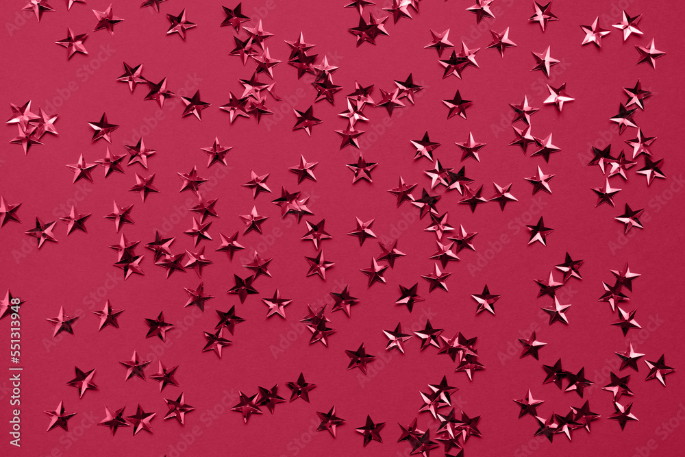 Viva Magenta stars glitter confetti as background. Party holiday