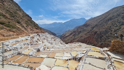 Traditional salt mines in Urubamba Peru photo