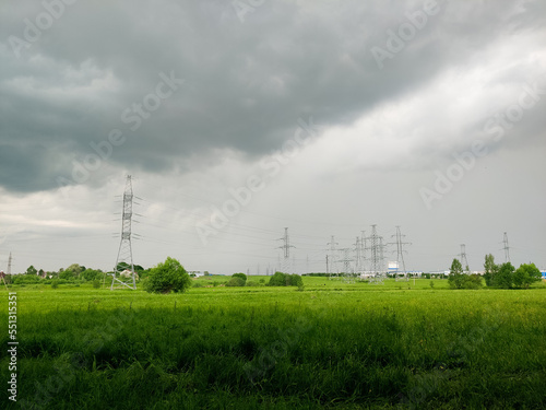 Thunderstorm over industrial landscape