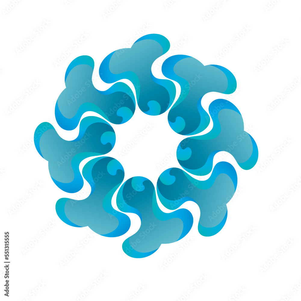 Blue vector curly round frame with water splash. Ornate floral border for background. Winter design element. Blue vector curly round frame with water splash. Ornate floral border for background. Winter design element.