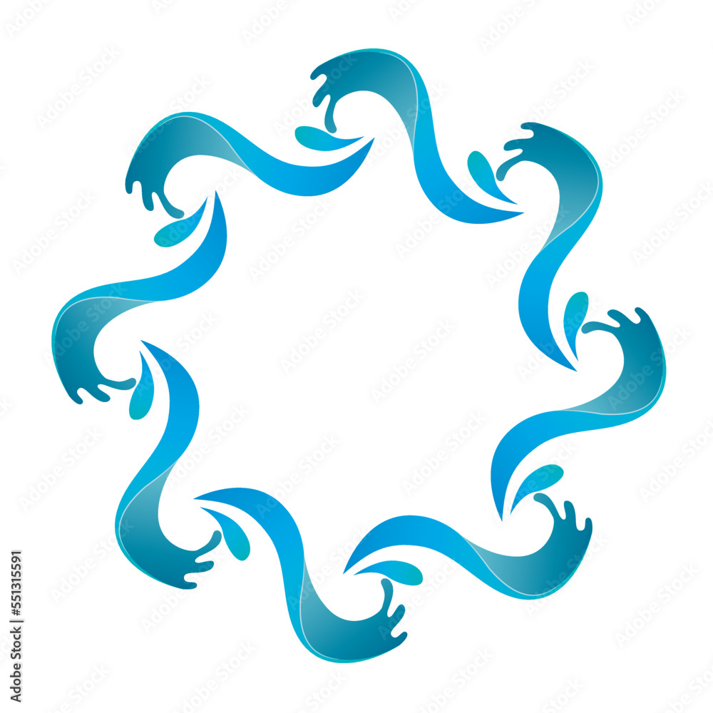 Blue vector curly round frame with water splash. Ornate floral border for background. Winter design element. Blue vector curly round frame with water splash. Ornate floral border for background. Winter design element.