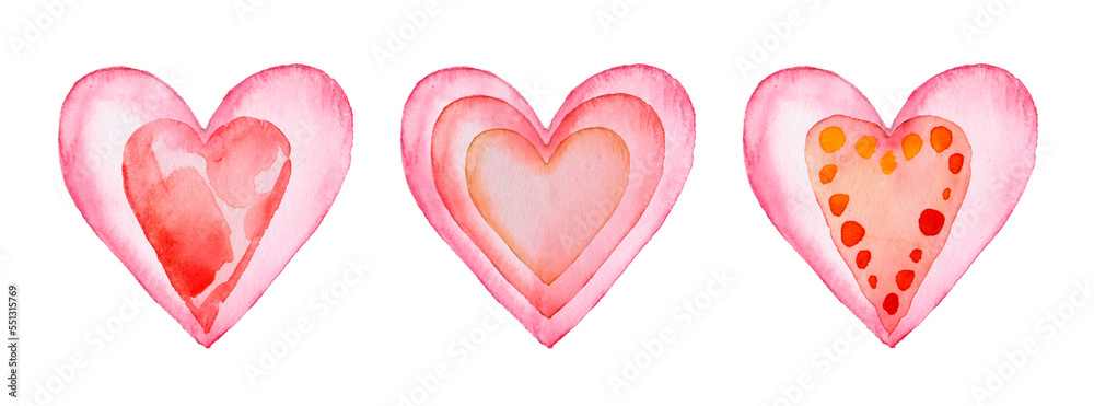 Set of watercolor hearts on white background Set of watercolor hearts on white background