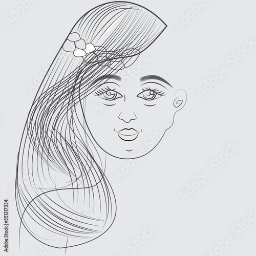 Beautiful Girl Face sketch  with 
 Black Hair