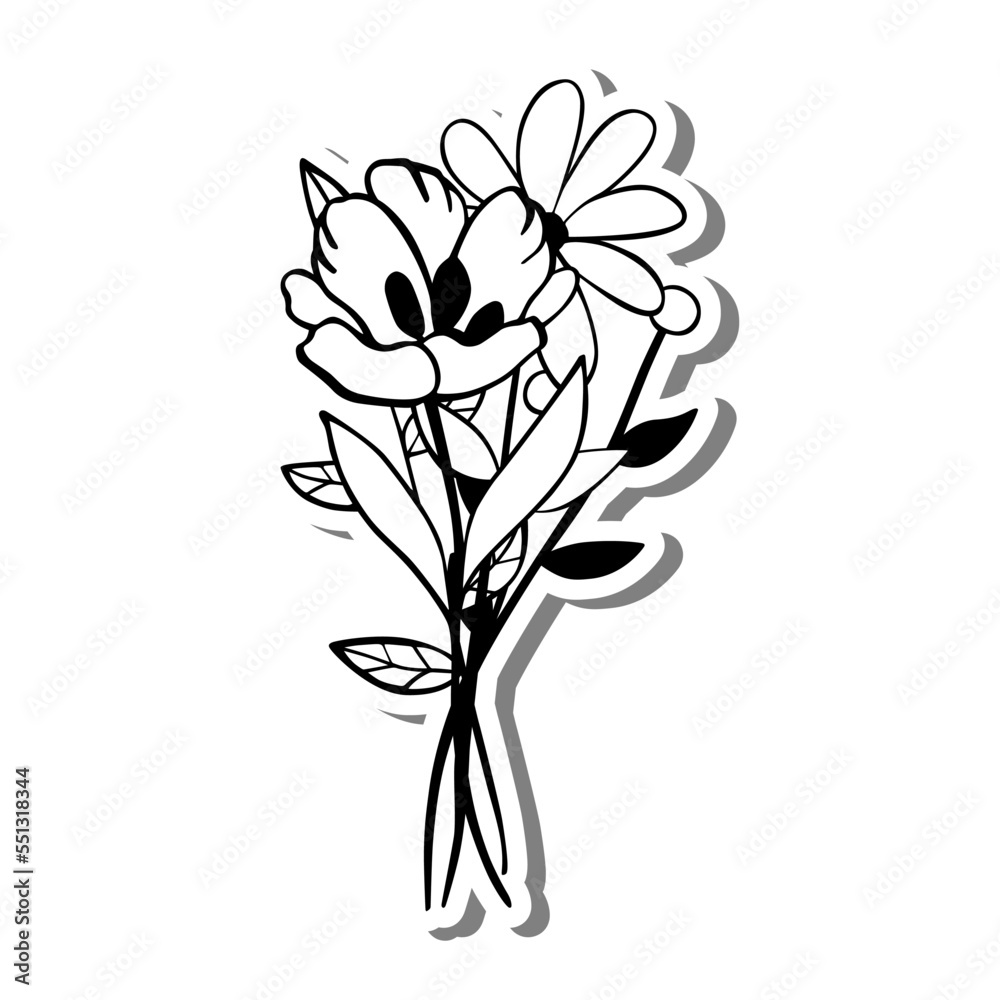 Monochrome Little Bouquet on white silhouette and gray shadow. Vector illustration for decoration or any design. Monochrome Little Bouquet on white silhouette and gray shadow. Vector illustration for decoration or any design.