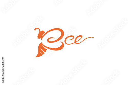 Bee logo with orange flat design concept