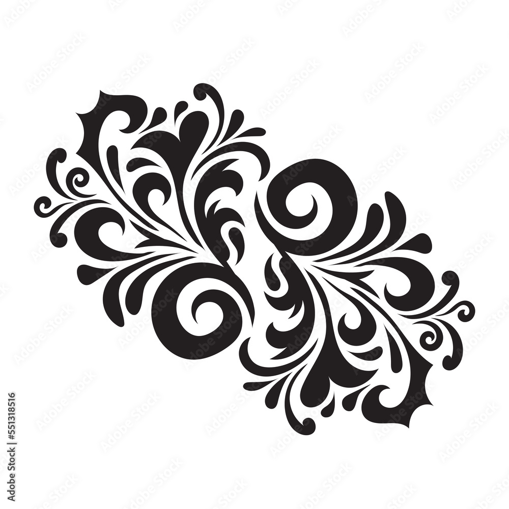 Oriental vector damask black patterns. Baroque Scroll as Element of Ornament and Graphic Design. Use for greeting cards and wedding invitations.