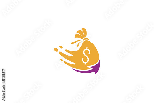 money sack logo with arrow with splash effect in flat design style