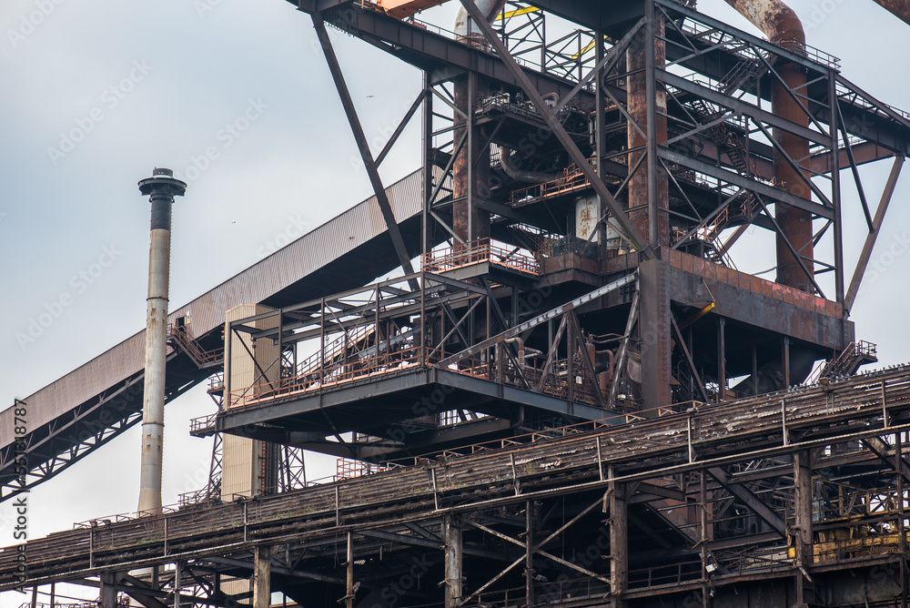 The main metal structure of the former ironworks at Teesside, Redcar, United Kingdom.