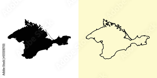 Crimea map, Ukraine, Europe. Filled and outline map designs. Vector illustration