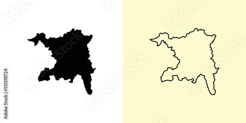 Aargau map, Switzerland, Europe. Filled and outline map designs. Vector illustration