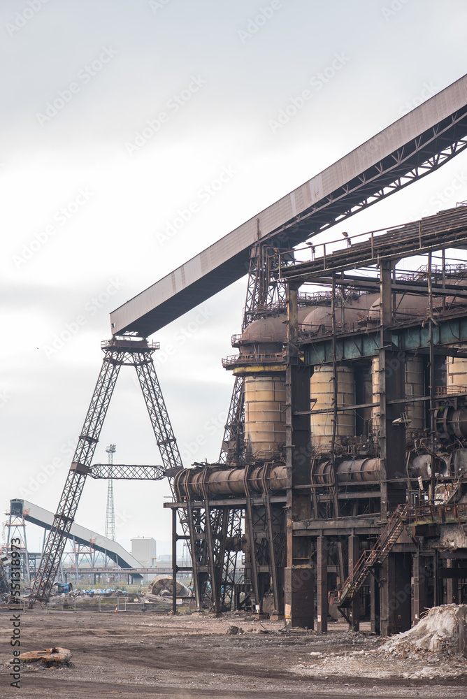 Huge conveyor belt used to supply Redcar's former steelworks. United Kingdom. Huge conveyor belt used to supply Redcar's former steelworks. United Kingdom.