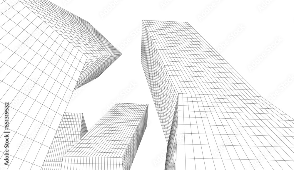 Abstract linear architecture on white background vector 3d illustration