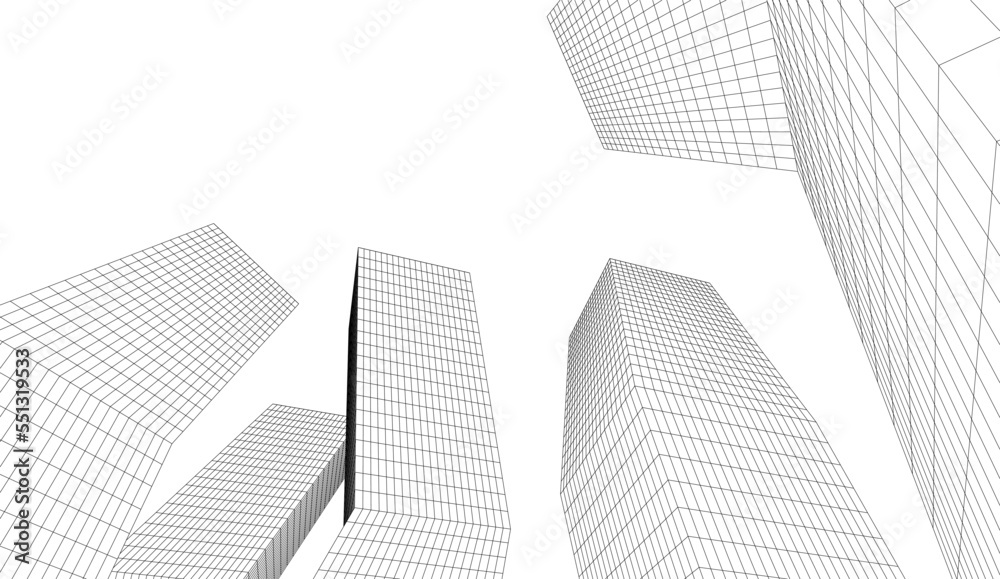 Abstract linear architecture on white background vector 3d illustration